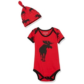 Little Blue House by Hatley Baby Boys' Bodysuit & Hat, Moose On Red, 12-18 Months