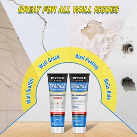 DIYSELF 18 Pack Drywall Repair Kit with Spackle, Scraper, Sandpaper and Drywall Patch, Quick and Easy Solution for Spackle Wall Repair, Wall Hole Repair Kit, Plaster Wall Repair, and Drywall Patch Kit
