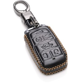 Vitodeco Genuine Leather Smart Key Fob Case Cover Protector Compatible with RAM 1500, RAM 2500, RAM 3500 2019 - 2025 (6-Button, Black)