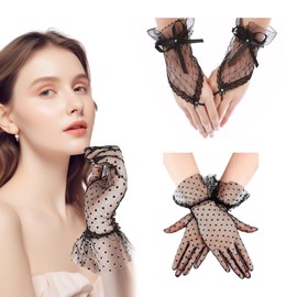 Celiodd 2 Pairs of Lace Gloves Black Lace Gloves Black Mesh Gloves Black 1920s Vintage Tea Party Gloves, Dinner Gloves, Wedding Gloves, black