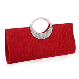 CROSSBABY Women Elegant Clutch Purse Rhinestones Pleated Wedding Clutch Handbag Formal Evening Bag Party (red,medium)