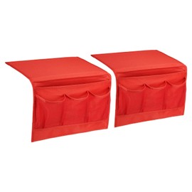 PATIKIL 2pcs Bedside Caddy, Bed Caddy Bedside Organizer Bed Hanging Caddy 4 Pockets Bed Pockets Bedside Storage Hanging Storage Bag for Remote Control Bedroom Phones Glasses, Red