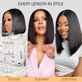 Eool Echthaar Perücke 9X6 Straight Bob Human Hair Wig 200% Dichte Wea And Go Glueless Human Hair Wigs Pre Plucked Pre Cut Brasilianer Lace Front Wig for Black Women 14Inch(36cm)
