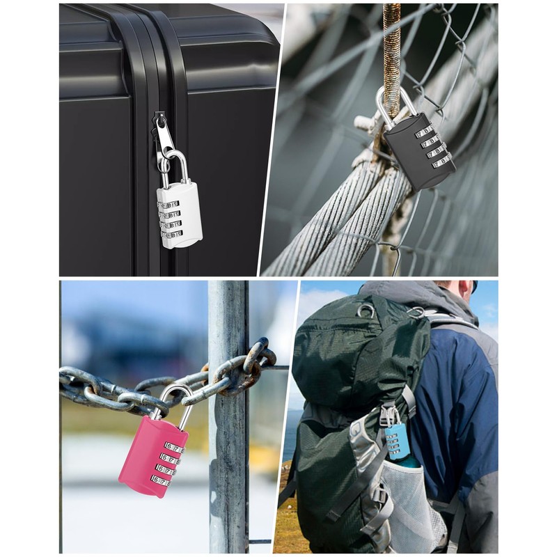 Pack of 4 Combination Padlocks, Small Combination Lock, Lock with