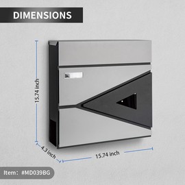 Ydocabinit Wall Mount Mailbox,Large Capacity Locking Mailbox for Outside,Galvanized Steel Cover and Rust-Proof Metal Post Box with Newspaper Holder,15.7"x15.7"x4.3" Black,MD039G