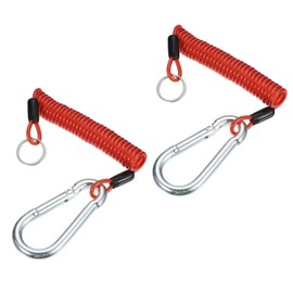PATIKIL 5 ft Breakaway Trailer Cable 2Pcs Trailer Brake Away Cable Safety Cable Straps Spring Towing Coiled Wire with Clip for RV Trailer Emergency Breakaway Switch, Red