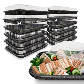 HIYAA Sandwich Platter Trays With Lids, Pack of 12 Reusable Plastic Catering Trays With Lids for Meal Prep, Cakes, Treats and Sandwiches