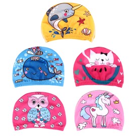 BESPORTBLE Children Swimming Cap, Swim Cap for Long Hair Kids Swimming Caps 5PCS