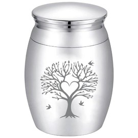 CREATCABIN Mini Urn Tree of Life, Small Keepsake Urn, Ash Container, Love Bird, Alloy, Urn Set Parts, Memorials, Miniature Container, Decorative Urn for Female Male, 4 x 3 cm, Silver