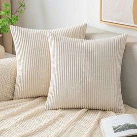 EMEMA Cushion Cover, Corduroy Decorative Cushion Cover, Sofa Cushion, Cord Cushion Cover, Decorative Soft Cushion Covers for Sofa, Armchair, Home, Bedroom, 45 x 45 cm – Beige