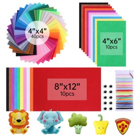 ABEJFIC 60PCS Felt Fabric Sheets Craft Kit - 4"x 4" + 4"x 6"+ 8"x 12" Assorted Colors - 1mm Thick Square Nonwoven Felt Fabric for Kids, DIY Sewing Crafts, Patchwork, School Projects, Decoration