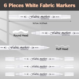EFNHJF5 Pack of 6 White Textile Pens, Machine Washable, Dual Tip Fabric Markers, Permanent, Textile Markers, White, Fabric Pens, Washable Textile Markers, Non-Toxic Fabric Colouring Pens (White)