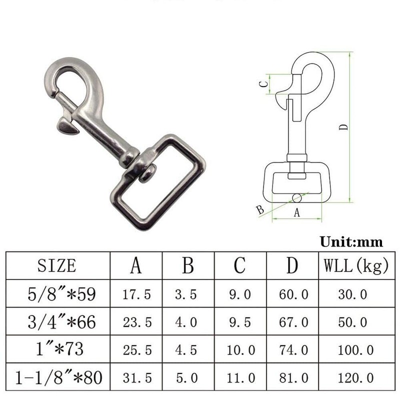 Single Ended Scuba Bolt Snap,Stainless Steel 316 Heavy Duty Single