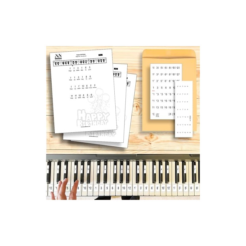 Numbered Piano Keyboard Stickers in Classic Numbers Design with 4