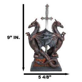 Guardian Double Dragons With Celtic Rune Sword Letter Opener Figurine Set