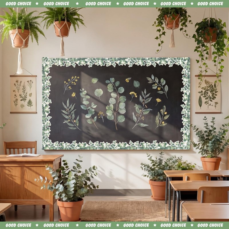 Tenceur Greenery Bulletin Board Border Decoration, 65 ft, Eucalyptus