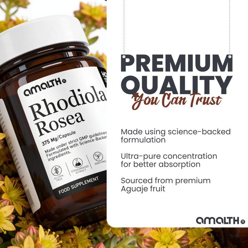 Amalth Rhodiola Rosea Capsules 375mg per Capsule | Standardised 3%
