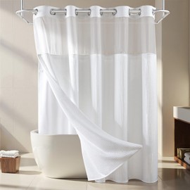 River Dream Extra Long Shower Curtain Set, Cotton Blend, Waffle Weave, with Snap in Replacement Liner, White, 71 x 86 inches