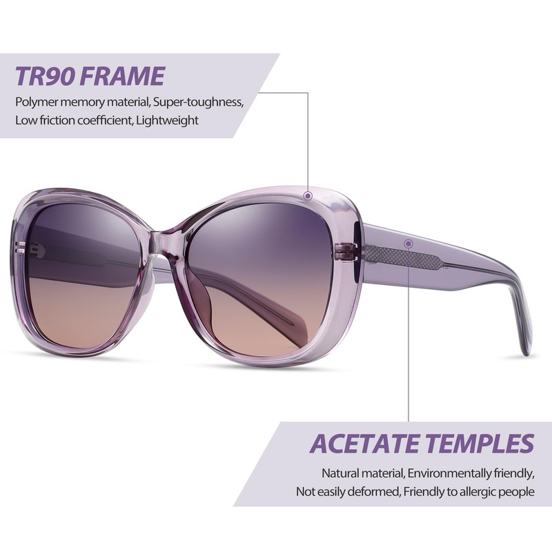 Joopin Oversized Acetate Sunglasses Polarized UV Protection Trendy Butterfly Shades