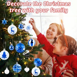 Aitsite 38 Pcs Christmas Baubles, White and Blue Shatterproof Xmas Baubles Christmas Tree Decorations Large Christmas Balls Ornaments Hanging Christmas Decorations for Xmas Holiday Party Home