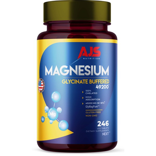 AJS Nutrition AJS Magnesium Glycinate Supplement 400mg, Magnesium Tablets, Gluten-Free,