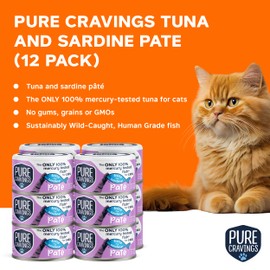 Pure Cravings Tuna and Sardine Pate, Canned Wet Cat Food, 100% Mercury-Tested, Moist Can Fish, Grain-Free Protein, Non-GMO, 12 Pack
