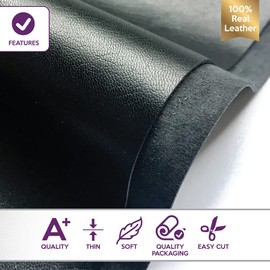 Piel auténtica negra para manualidades, hoja de piel de cordero negra real para manualidades, costura y proyectos de piel personalizados (negro, 25 x 25 cm)