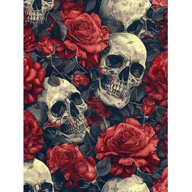 Pavemlo 5D Diamond Art Kits for Adults Skull, Full Drill Diamond Art Roses Pictures Paint with Diamonds, DIY Cross Stitch Jewel Art Rhinestone Craft for Home Wall Decor 12x16 inch