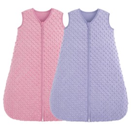 FIEMOL Baby Sleeping Bag, 18-24 Months, 1.5 Tog, Newborn Sleeping Bag, Autumn with Plush Dots, Soft Winter Sleeping Bag, Cotton, Baby Carry Blanket, Pink and Purple, Pack of 2, 90 cm