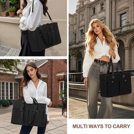 Vomgomfom Oxford Tote Bag for Women,29L Large Capacity with Yoga Mat Pocket, Padded Laptop Sleeve & Detachable Strap,Black