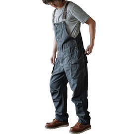 Rexcyril Men's Baggy Bib Overall Loose Fit Canvas Coveralls Workwear Dungarees Jumpsuit with Cargo Pockets, Grey, 32