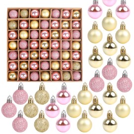 SULOLI Mini Christmas Tree Baubles,49PCS Mini Shatterproof Decorative Hanging Ornaments Balls Christmas Tree Decor(Pink&Gold)