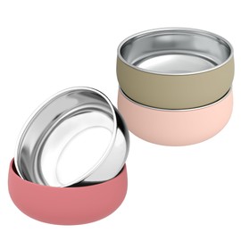 Bella's Friends Stainless Steel and Silicone Baby Bowls 3 Packs 5” Kids Feeding,Non-Toxic&Lead-Free&Mess Free Toddler Bowl Set,Dishwasher Safe&Extra Strong Base&Fit Highchar Size,Rose green Khaki