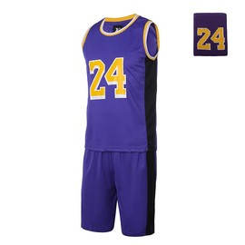 #24 Basketball Jerseys Outfit Tank Top Track Shorts Sport Sets Uniforms with Wristbands for Fans Kids Boys Youths XL Purple