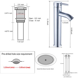Bathroom Faucet GGStudy Single Handle 1 Hole Tall Body Bathroom Vessel Sink Faucet Chrome Bathroom Vanity Faucet with Drain Assembly