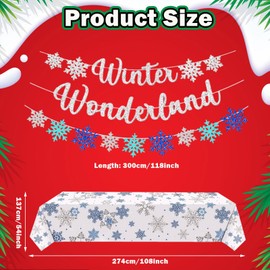 Winter Wonderland Banner, Snowflakes Tablecloth, White Snowflakes Decoration, Snowflakes for Hanging, Christmas Decoration, for Christmas, Winter, Birthday, Baby Shower Party Decor (B)