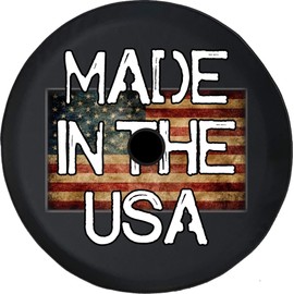 Funny Spare Tire Wheel Cover for Camper SUV Trailer Truck RV JP Thick PVC Leather | Made in The USA American Flag Black 32 Inch with Backup Camera Hole