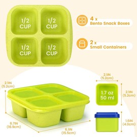 Lunchable Snack Containers - 4 Compartments Bento Snack Boxes (4 Pack) with 2 Leakproof Sauce Containers, Reusable Divided Food Containers for School, Work, Travel