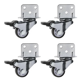 Crapyt 4 Pcs 1" L-Shaped Brake Caster Wheels, Side Locking Swivel Mount Casters with Brack, No Noise TPE Rubber 360 Degree Ball Bearing Plate Swivel Wheels for Baby Bed (18MM L-Shape Bracket)