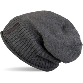 styleBREAKER Warm fine knit beanie hat with very soft fleece lining, unisex 04024065, darkgray