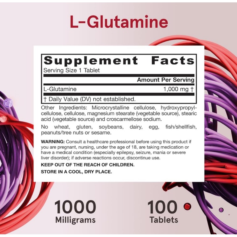 Vegan L Gluthamine, Muscle Tissue, 1000mg per Serving, 100 Tablets