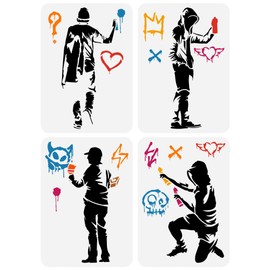 FINGERINSPIRE Pack of 4 Banksy Man with Doodel in Hat Painting Stencils 21 x 29.7 cm Man with Doodle in Hat Stencils for Painting Large Street Graffiti Art Templates Banksy Theme Stencils