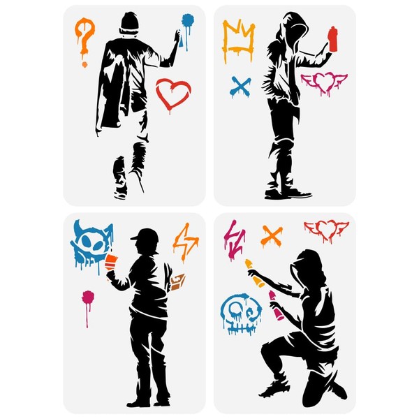 FINGERINSPIRE Pack of 4 Banksy Man with Doodel in Hat