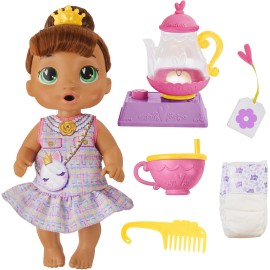 Baby Alive Bubbly Tea Party Sophia Sparkle Doll Brown Hair & Teapot Accessories