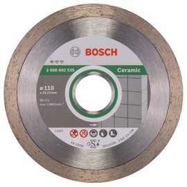 Bosch Professional 1x Diamond Cutting Disc Standard for Ceramic (for Stone, Tile, Ceramic, Ø 110 x 22,23 x 1,6 x 7,5 mm, Accessories for Angle Grinders)