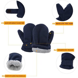 Baby Toddler Mittens Boys Girls Winter Outdoor Gloves Kids Easy-On Fleece Warm Mittens Black Blue Navy 3 pairs L（2-4 years）