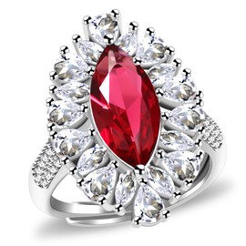 Mayfaith Women's Open Ring Horse Eye Shape Imitation Red Tourmaline Zircon Surrounded by Gemstones Party Anniversary Valentine's Day Birthday Adjustable Jewelry