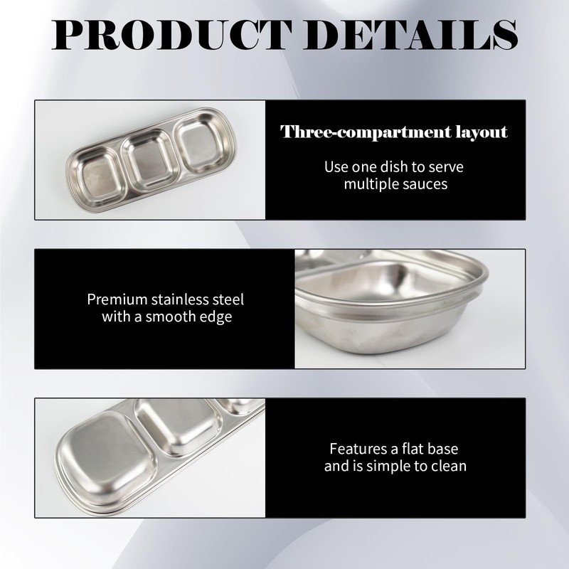 24 Pcs Soy Sauce Dish Stainless Steel Korean 3 Compartment