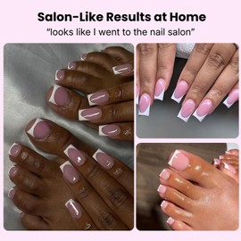 120 Pcs White French Tip Press on Nails & Toes Matching Set, Lamp-Curable Berry Pink Square Nails Press on Medium Soft Gel Fake Toenails for Women in 15 Sizes, Builder Gel & Top Coat Required