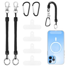Heclia 2 Pcs Anti Theft Phone Lanyard with Secure Climbing Hook Universal Spring Phone Tether for Hiking Cycling Climbing Skiing Running Concerts Work Outdoor Adventures Fits All Smartphones Black